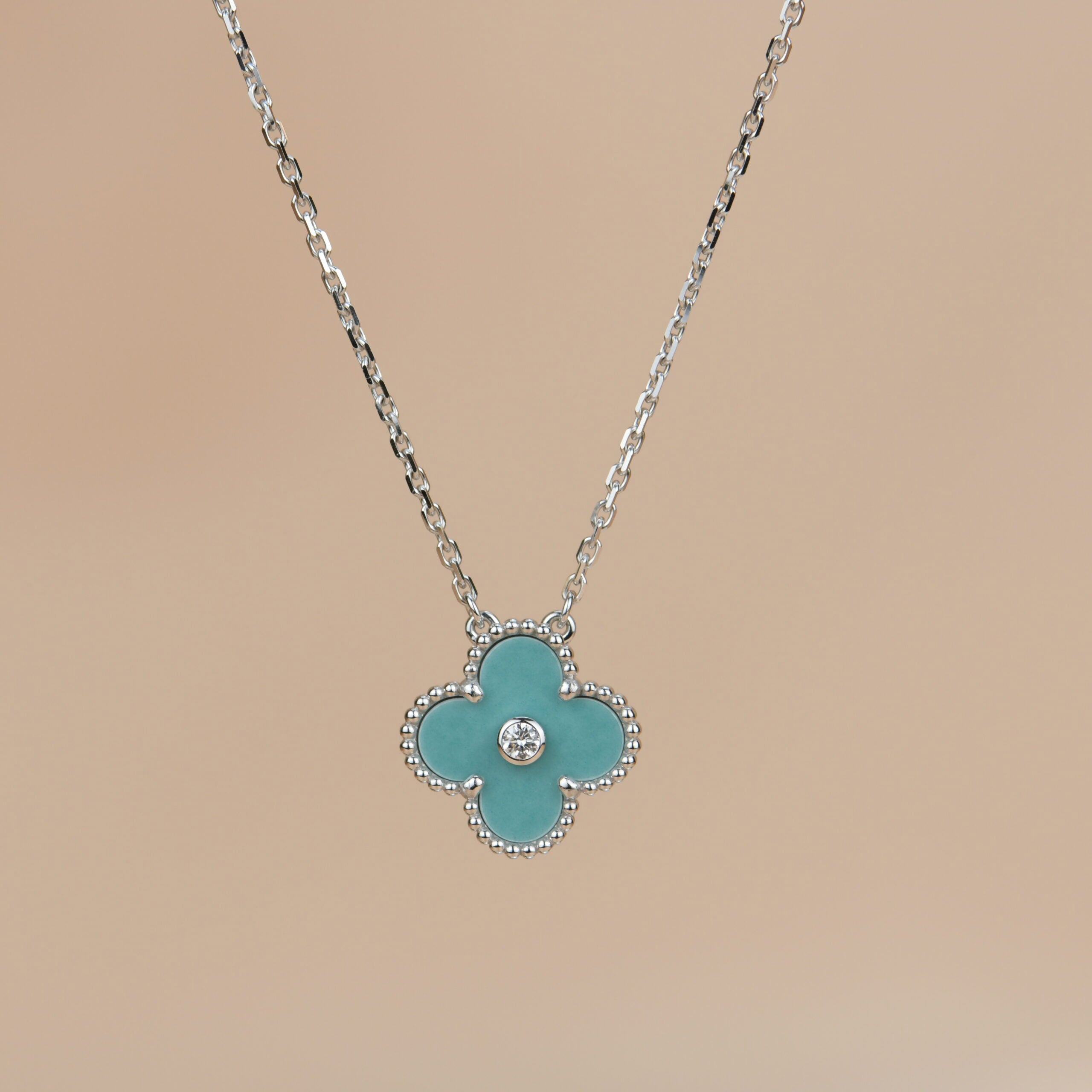 ¡®Twinkle jewelry¡¯CLOVER 15MM DIAMOND SVRES PORCELAIN  NECKLACE SILVER