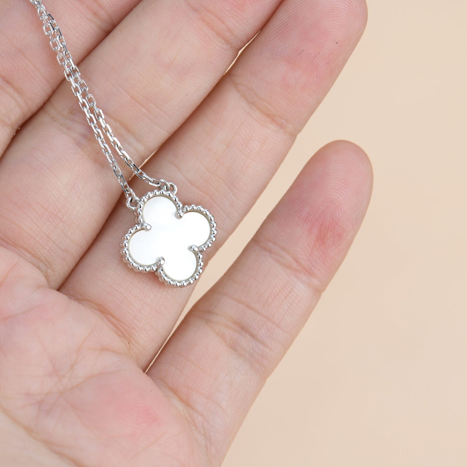 ¡®Twinkle jewelry¡¯CLOVER  15MM WHITE MOTHER-OF-PEARL SILVER