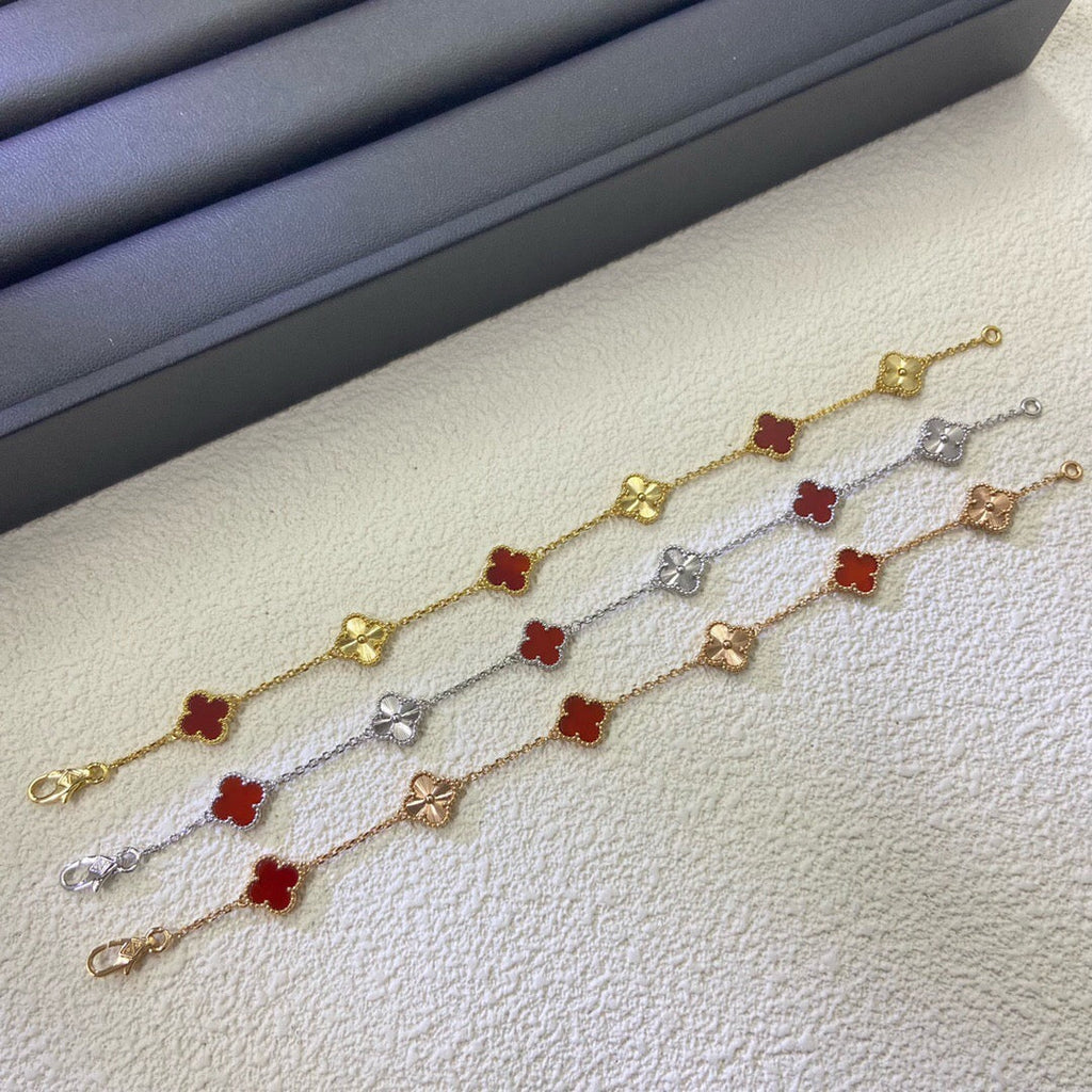 [¡®Twinkle jewelry¡¯]CLOVER 6 MOTIF RED AGATE LASER BRACELET