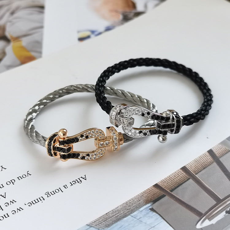 ¡®Twinkle jewelry¡¯FORCE LARGE HORSESHOE BLACK WHITE DIAMOND BRACELET SILVER