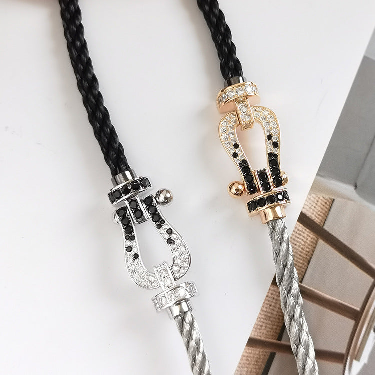 ¡®Twinkle jewelry¡¯FORCE LARGE HORSESHOE BLACK WHITE DIAMOND BRACELET ROSE GOLD