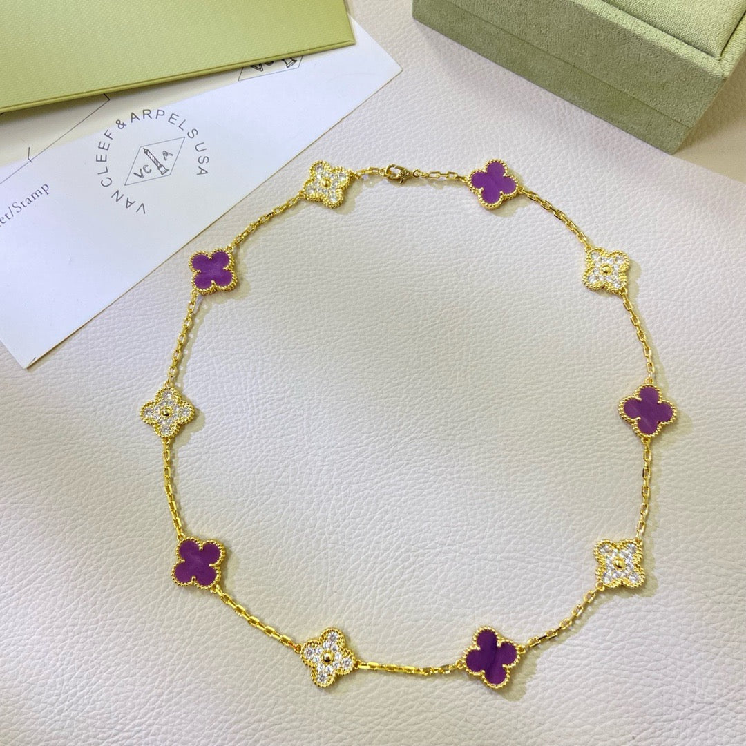 ¡®Twinkle jewelry¡¯CLOVER 10 MOTIFS  PURPLE VIOLET DIAMOND NECKLACE