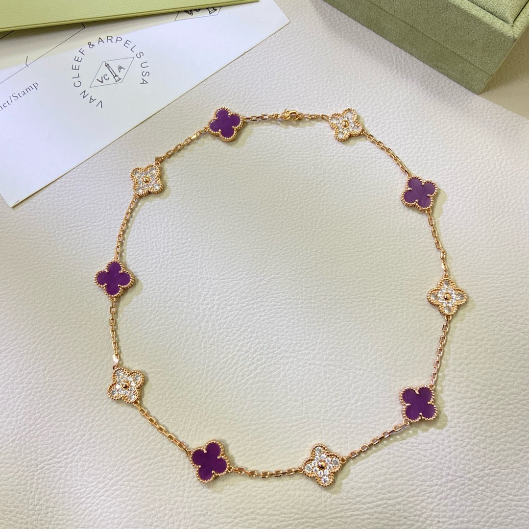 ¡®Twinkle jewelry¡¯CLOVER 10 MOTIFS  PURPLE VIOLET DIAMOND NECKLACE