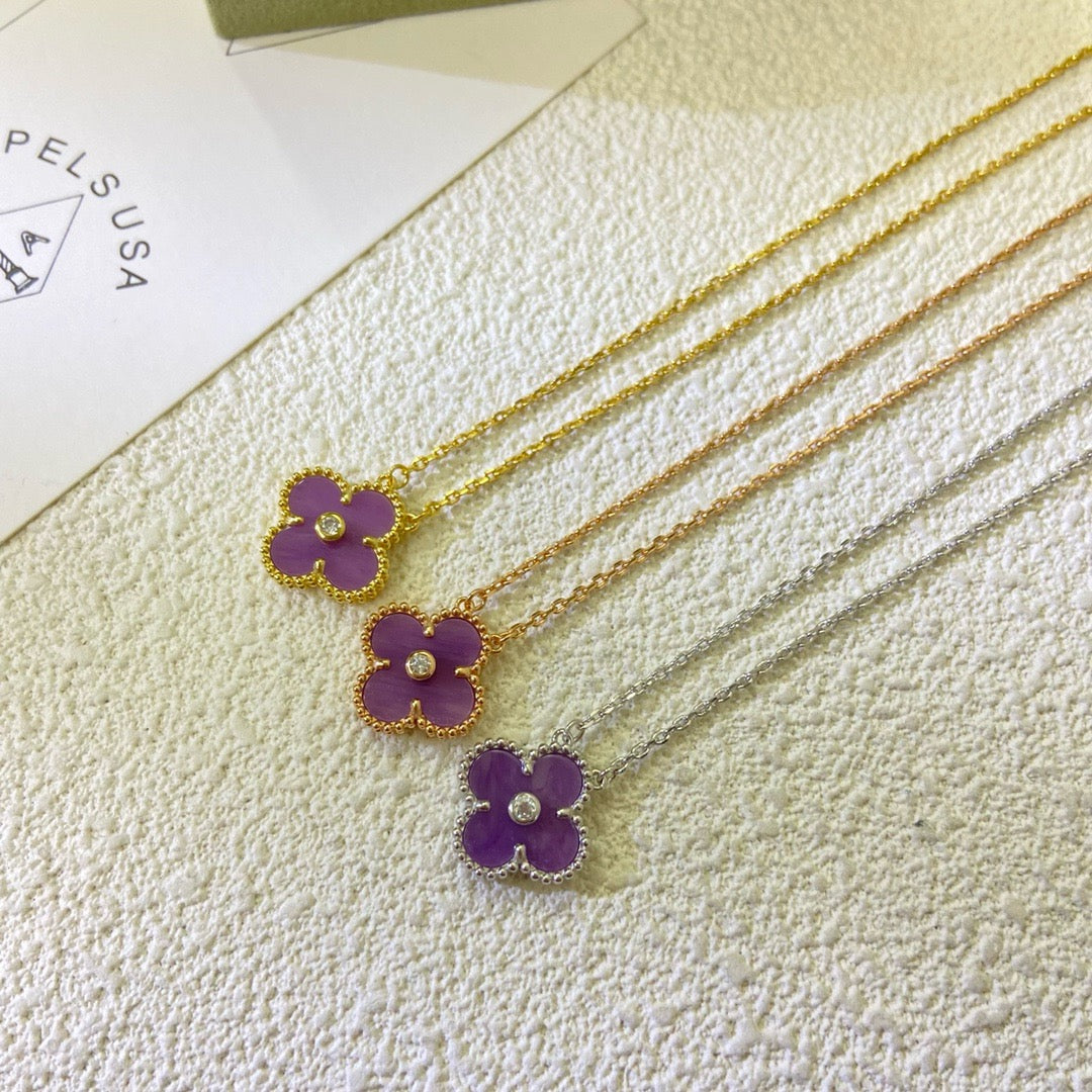 ¡®Twinkle jewelry¡¯CLOVER 15MM DIAMOND  PURPLE VIOLET NECKLACE