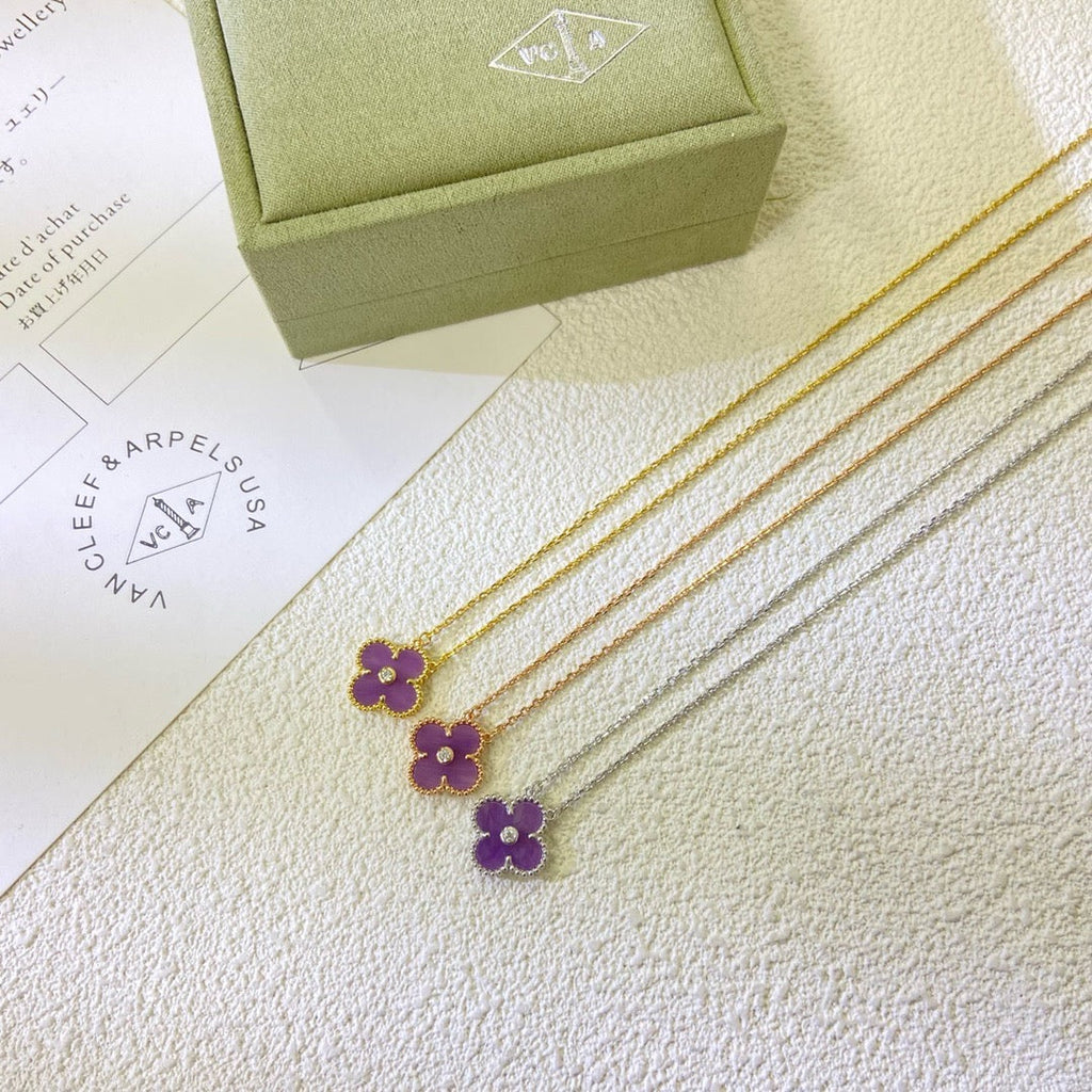 ¡®Twinkle jewelry¡¯CLOVER 15MM DIAMOND  PURPLE VIOLET NECKLACE