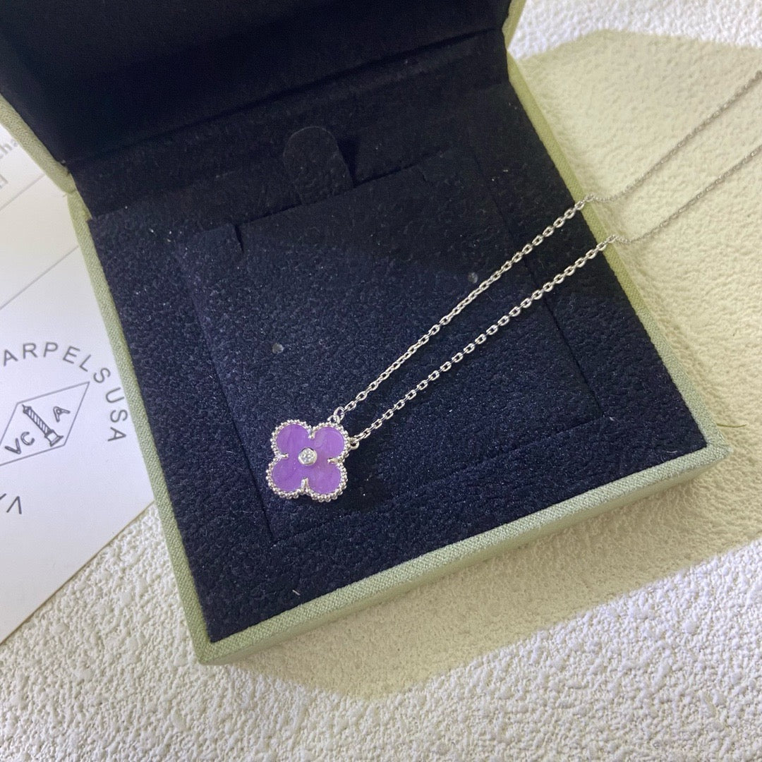 ¡®Twinkle jewelry¡¯CLOVER 15MM DIAMOND  PURPLE VIOLET NECKLACE