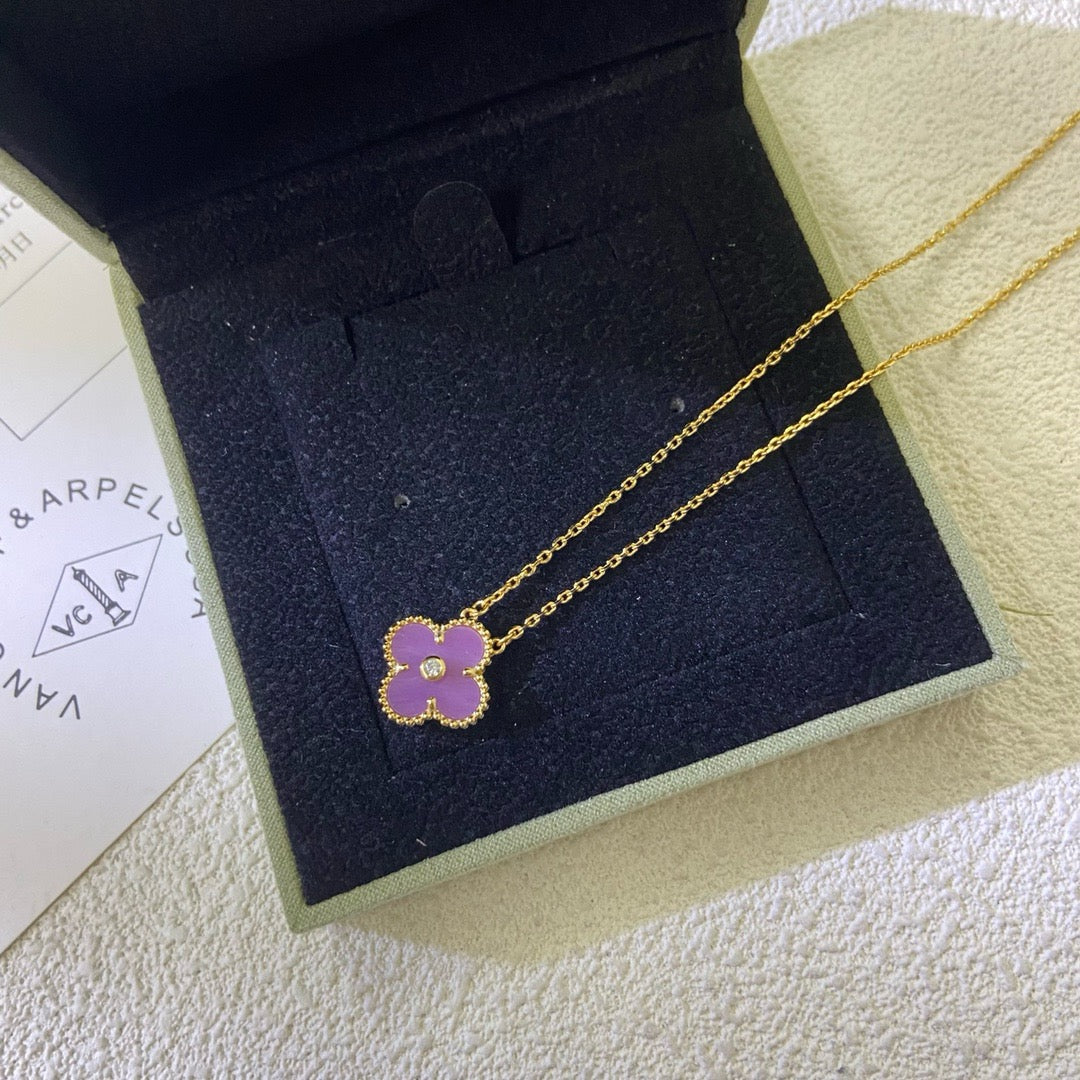 ¡®Twinkle jewelry¡¯CLOVER 15MM DIAMOND  PURPLE VIOLET NECKLACE