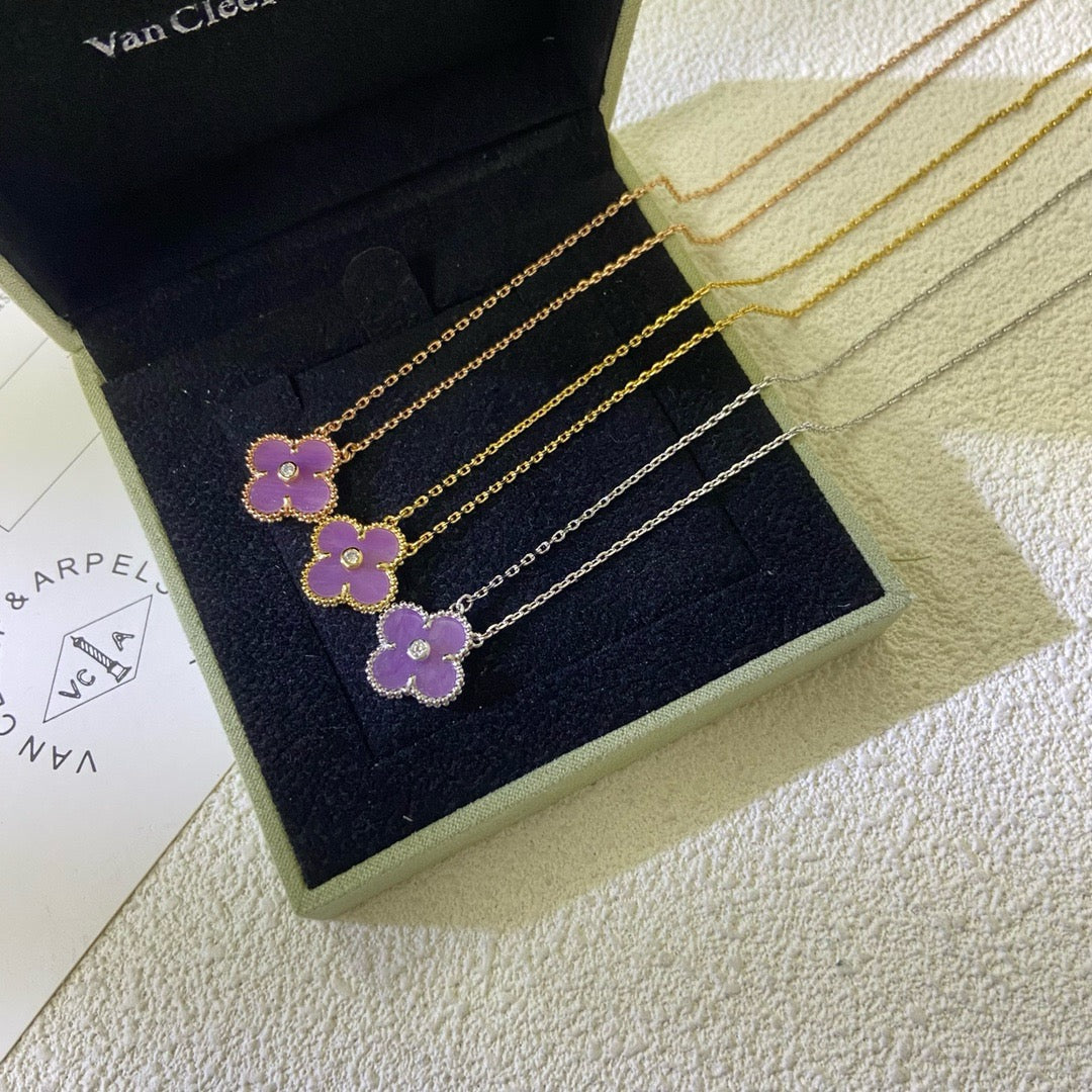 ¡®Twinkle jewelry¡¯CLOVER 15MM DIAMOND  PURPLE VIOLET NECKLACE
