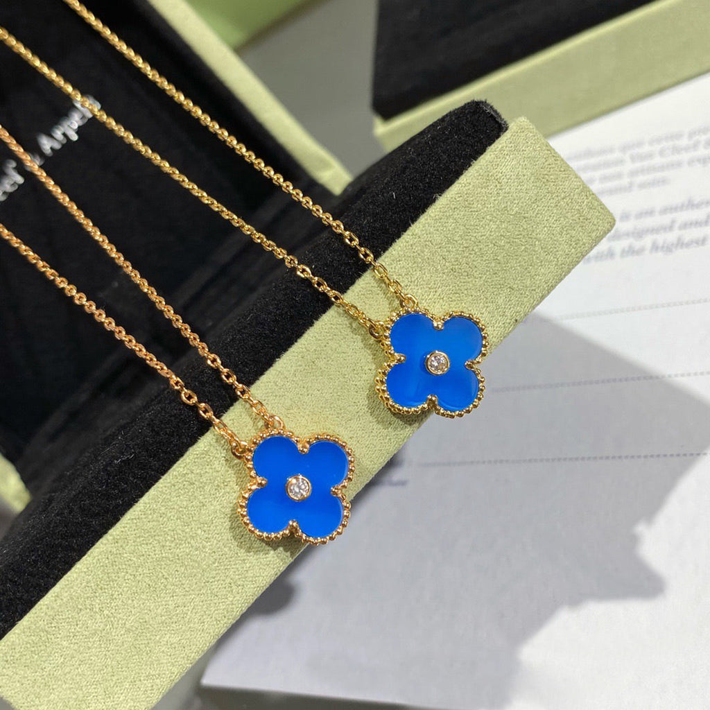 ¡®Twinkle jewelry¡¯CLOVER 15MM DIAMOND AND BLUE AGATE NECKLACE