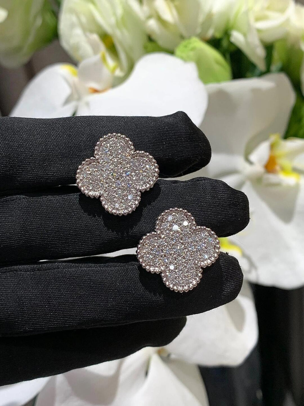 [Twinkle jewelry] CLOVER 20MM MOTIFS DIAMOND STUD EARRINGS SILVER