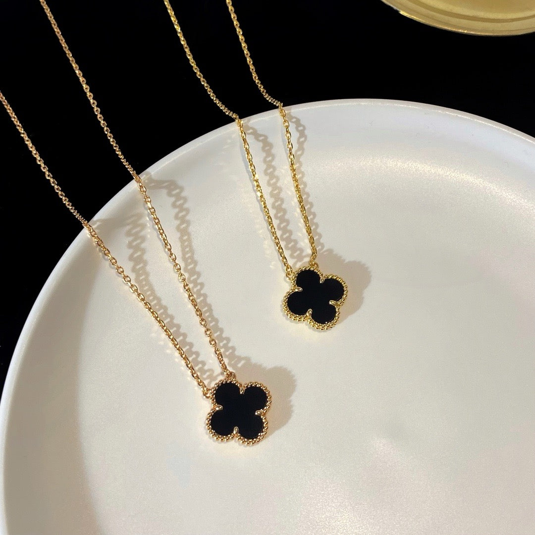 ¡®Twinkle jewelry¡¯CLOVER 15MM BLACK ONYX SINGLE FLOWER NECKLACE