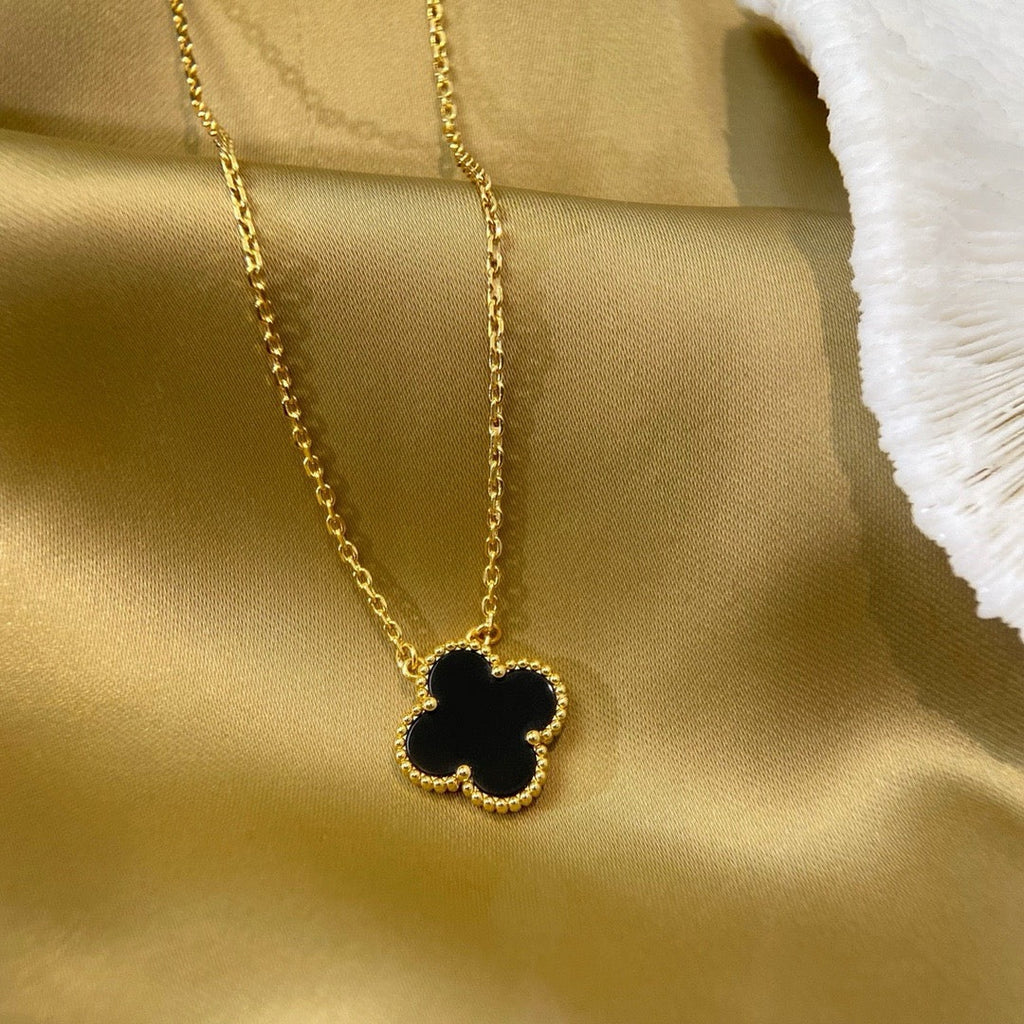 ¡®Twinkle jewelry¡¯CLOVER 15MM BLACK ONYX SINGLE FLOWER NECKLACE