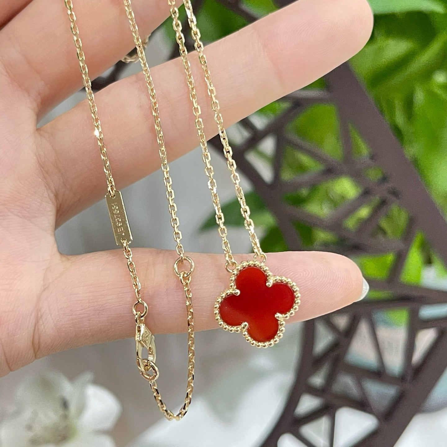 ¡®Twinkle jewelry¡¯CLOVER 15MM CARNELIAN SINGLE FLOWER NECKLACE