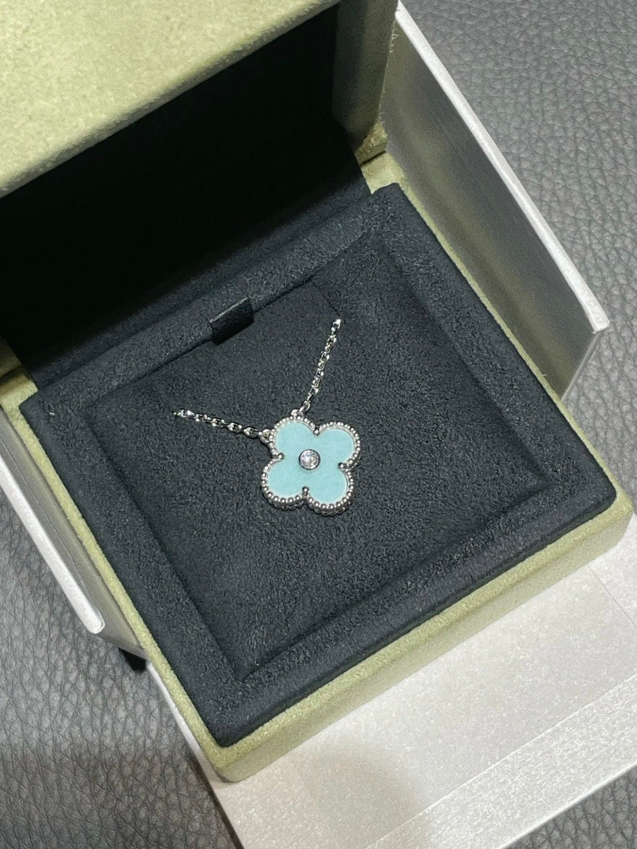 ¡®Twinkle jewelry¡¯CLOVER 1 DIAMOND LIGHT BLUE SILVER NECKLACE