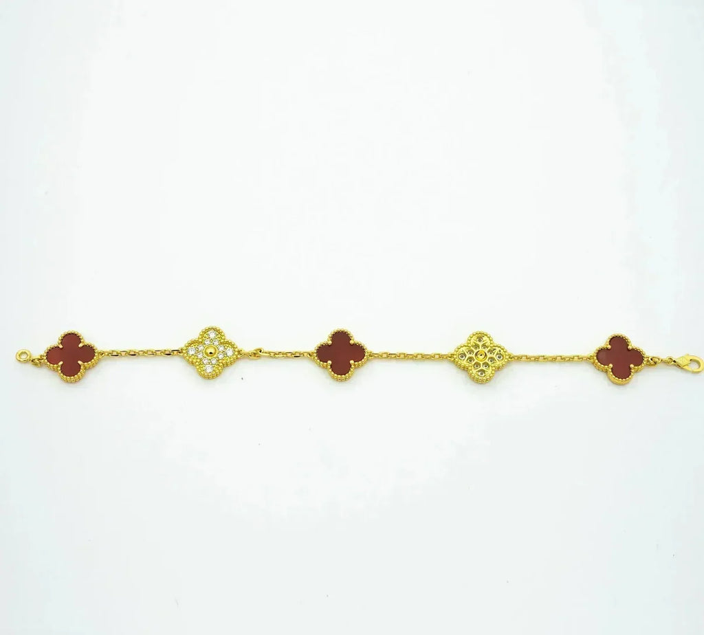 [Twinkle jewelry]New  CLOVER 5 MOTIF RED CORNELIAN BRACELET COLLECTION