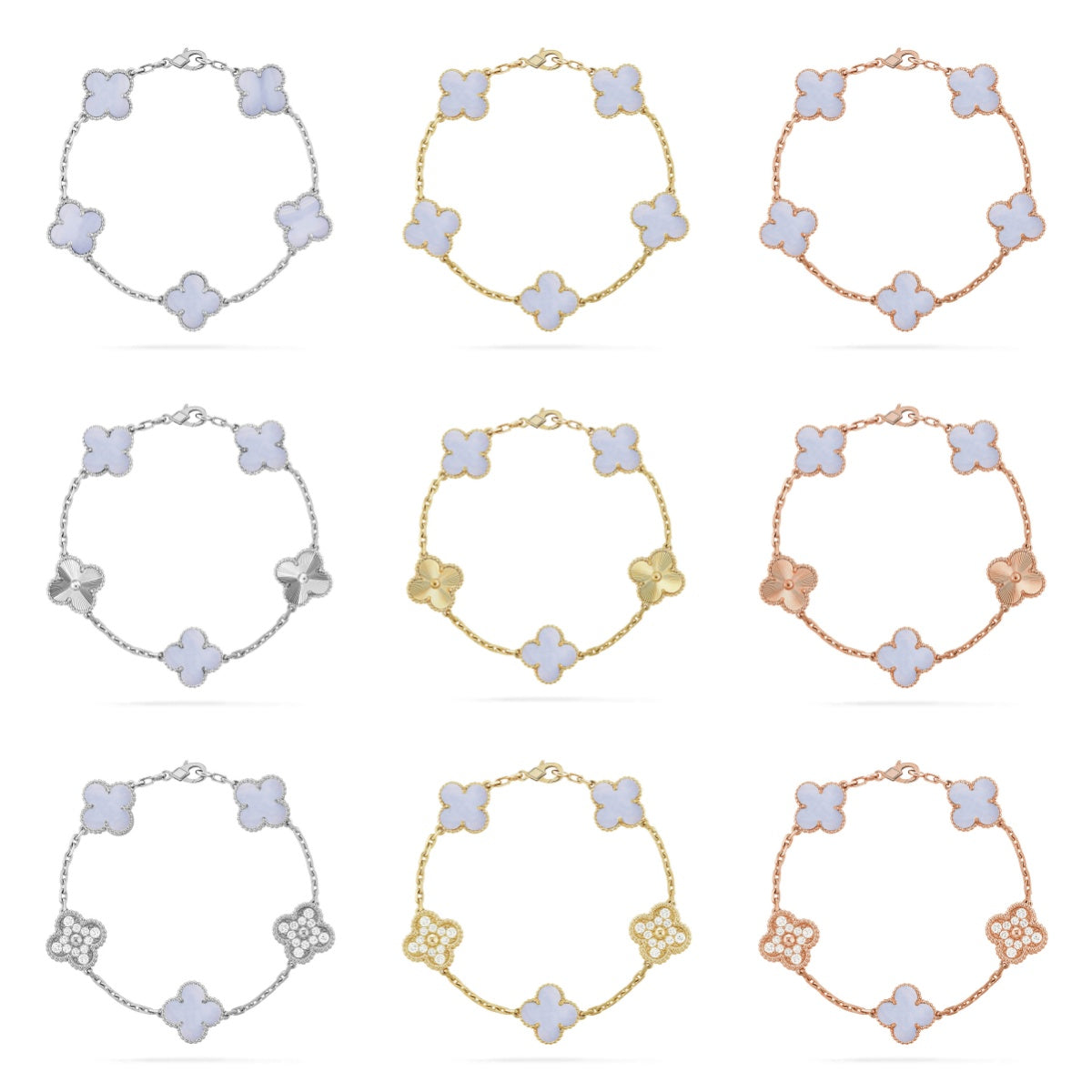 [Twinkle jewelry]New  CLOVER 5 MOTIF PURPLE CHALCEDONY BRACELET COLLECTION