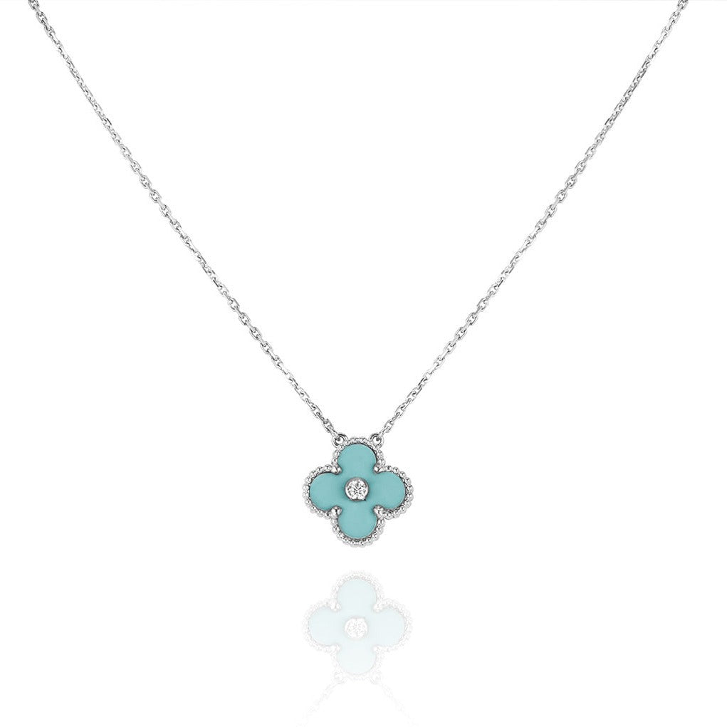 ¡®Twinkle jewelry¡¯CLOVER 1 DIAMOND LIGHT BLUE SILVER NECKLACE