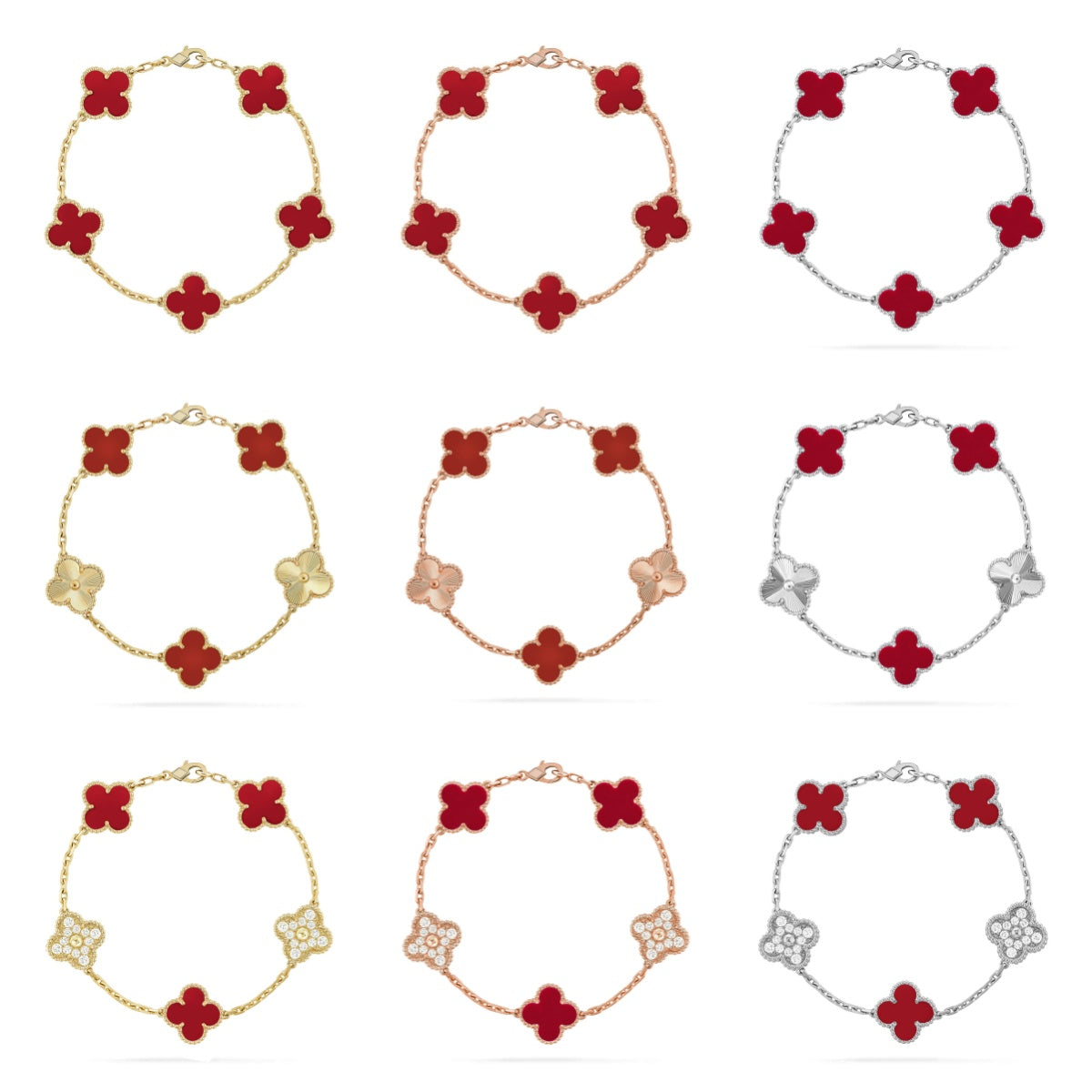 [Twinkle jewelry]New  CLOVER 5 MOTIF RED CORNELIAN BRACELET COLLECTION