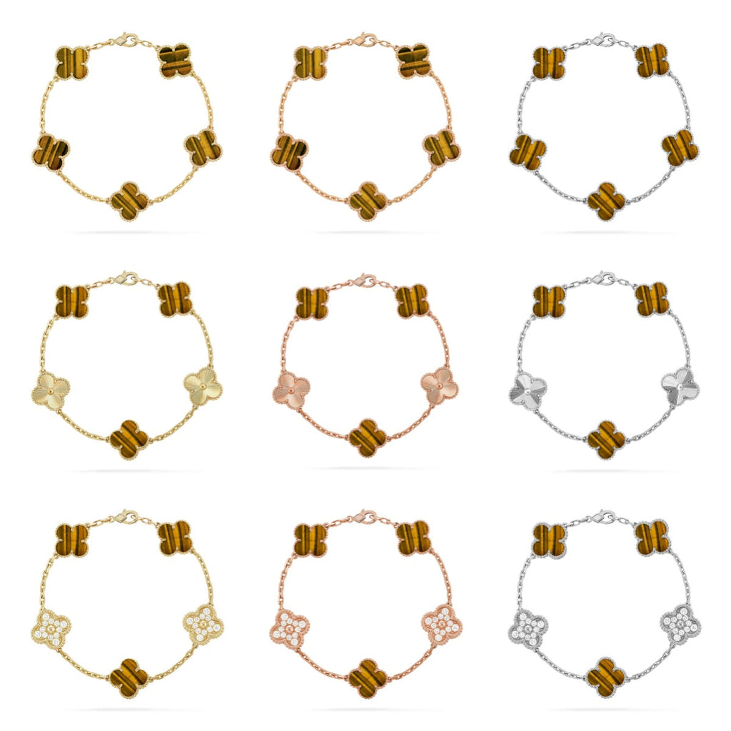 [Twinkle jewelry]New  CLOVER 5 MOTIFS TIGER EYE BRACELET COLLECTION