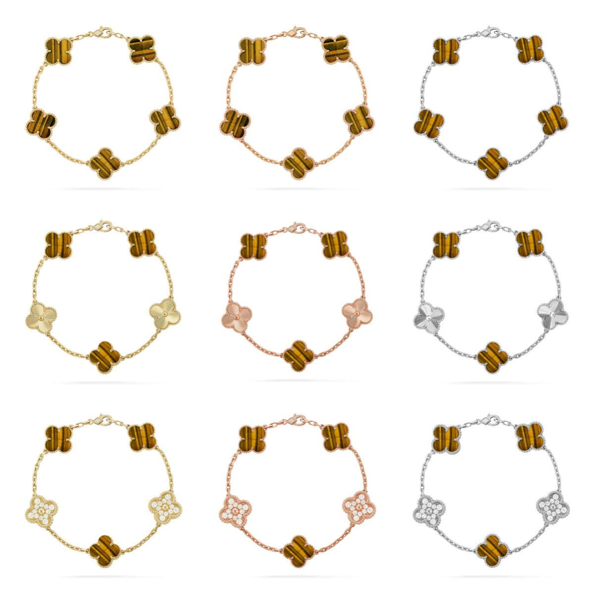 [Twinkle jewelry]New  CLOVER 5 MOTIFS TIGER EYE BRACELET COLLECTION
