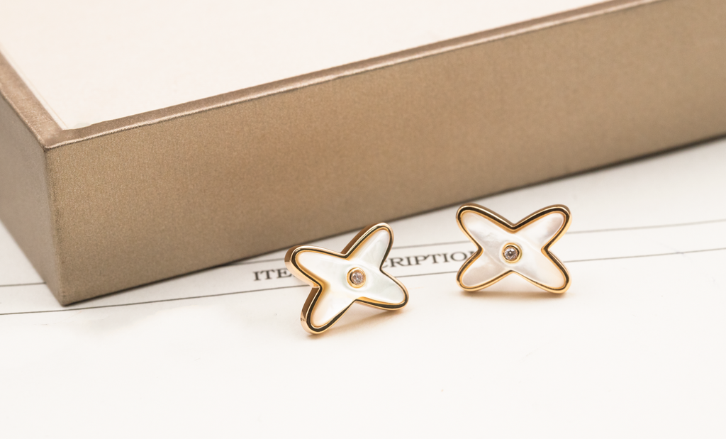 ¡®Twinkle jewelry¡¯JEUX DE WHITE MOP PINK GOLD DIAMOND EARRINGS
