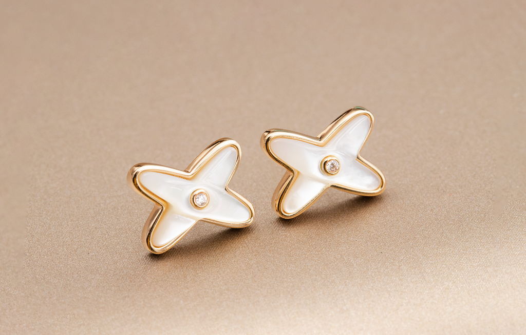 ¡®Twinkle jewelry¡¯JEUX DE WHITE MOP PINK GOLD DIAMOND EARRINGS