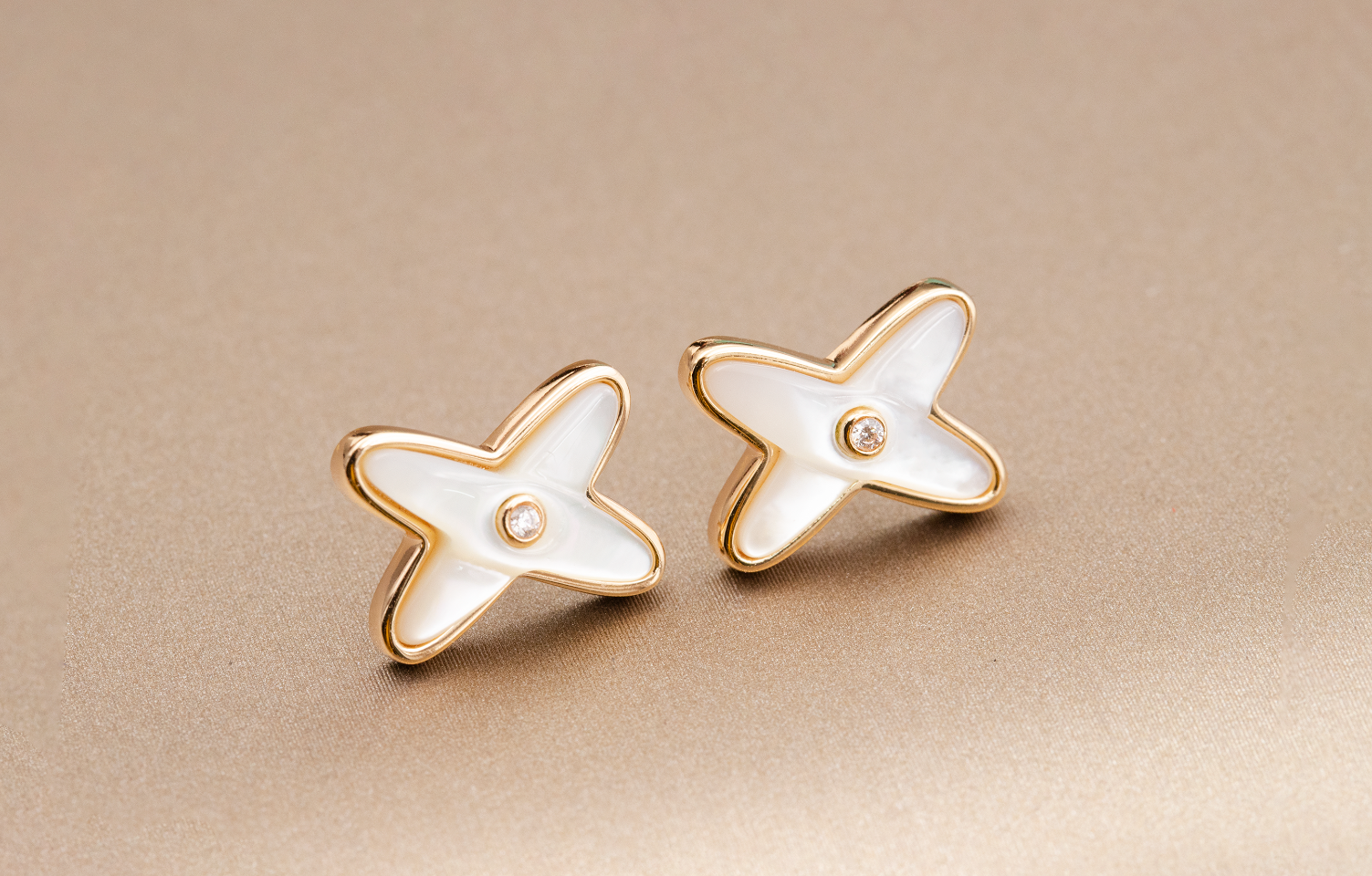 ¡®Twinkle jewelry¡¯JEUX DE WHITE MOP PINK GOLD DIAMOND EARRINGS