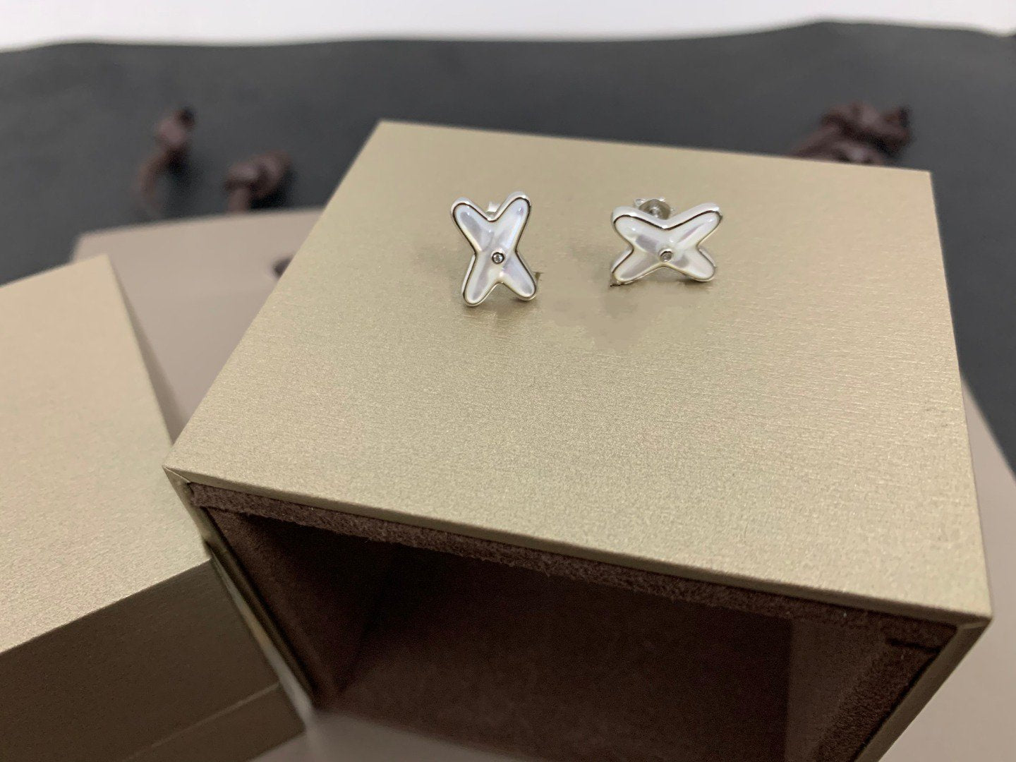 ¡®Twinkle jewelry¡¯JEUX DE WHITE MOP SILVER DIAMOND EARRINGS
