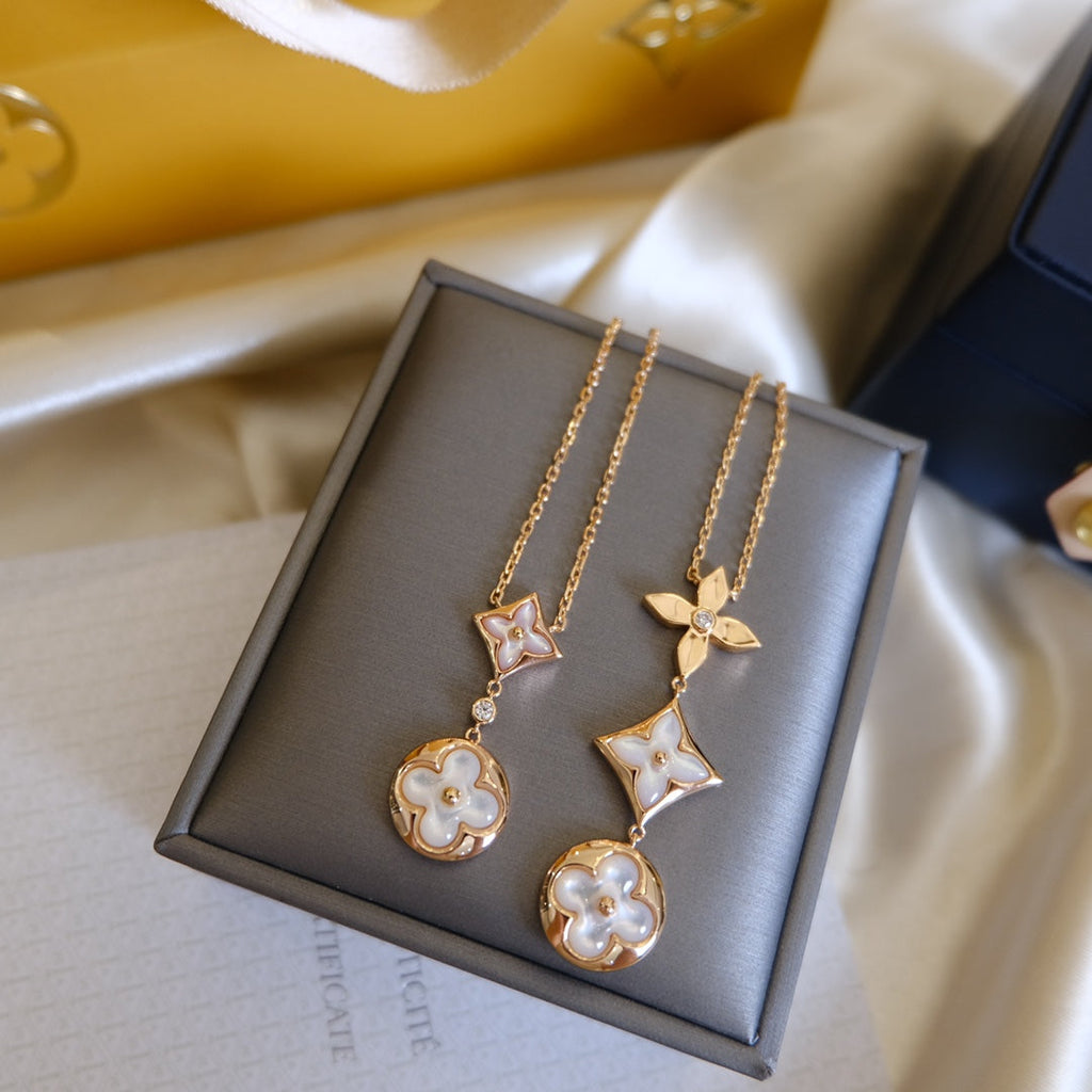 ¡®Twinkle jewelry¡¯COLOR BLOSSOM LARIAT NECKLACE PINK GOLD WHITE MOTHER PEARL AND DIAMOND