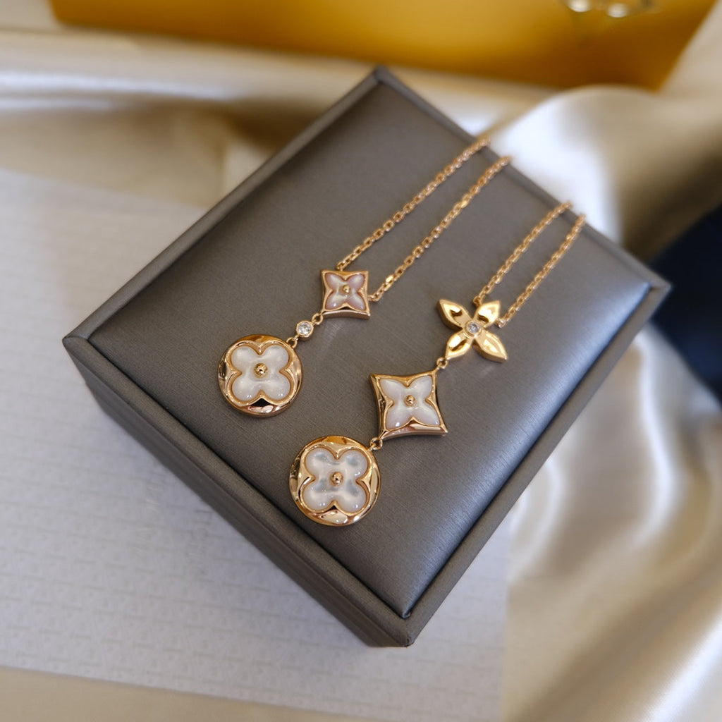 ¡®Twinkle jewelry¡¯COLOR BLOSSOM LARIAT NECKLACE PINK GOLD WHITE MOTHER PEARL AND DIAMOND