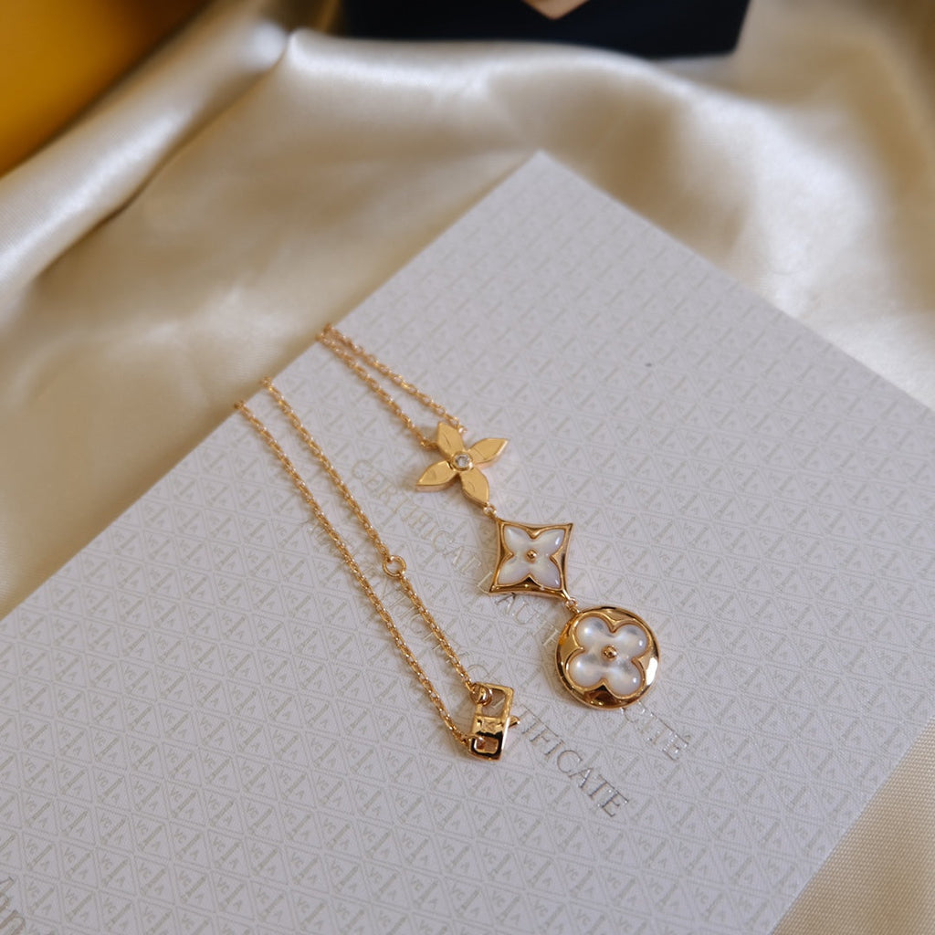 ¡®Twinkle jewelry¡¯COLOR BLOSSOM LARIAT NECKLACE PINK GOLD WHITE MOTHER PEARL AND DIAMOND