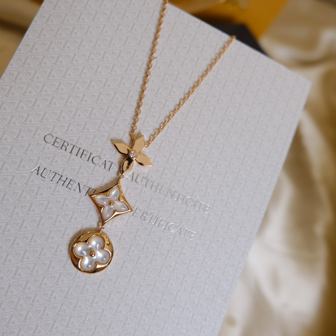 ¡®Twinkle jewelry¡¯COLOR BLOSSOM LARIAT NECKLACE PINK GOLD WHITE MOTHER PEARL AND DIAMOND