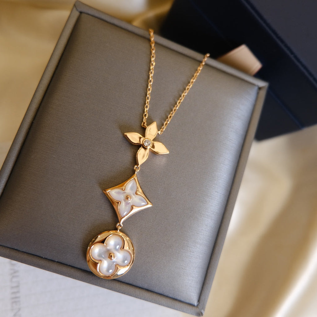 ¡®Twinkle jewelry¡¯COLOR BLOSSOM LARIAT NECKLACE PINK GOLD WHITE MOTHER PEARL AND DIAMOND