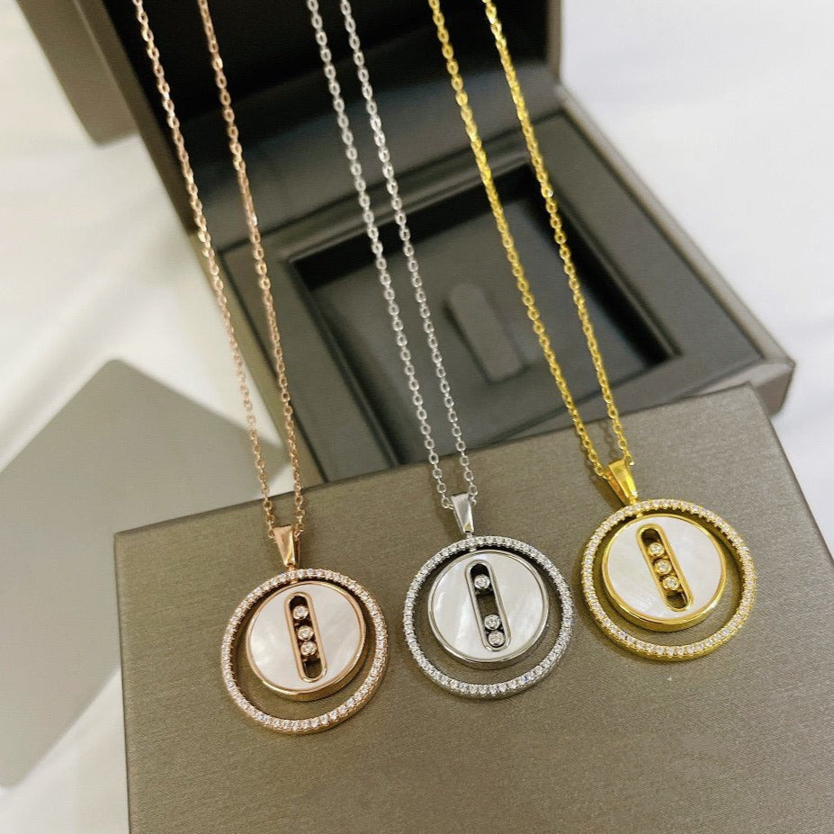 [Twinkle jewelrys]LUCKY MOVE MM NACRE BLANCHE DIAMOND NECKLACE