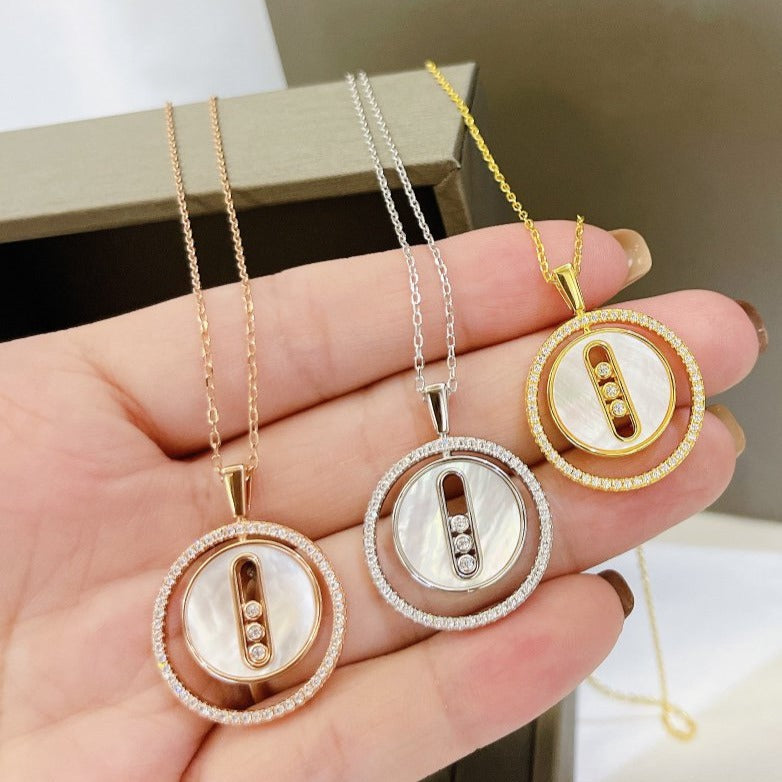 [Twinkle jewelrys]LUCKY MOVE MM NACRE BLANCHE DIAMOND NECKLACE