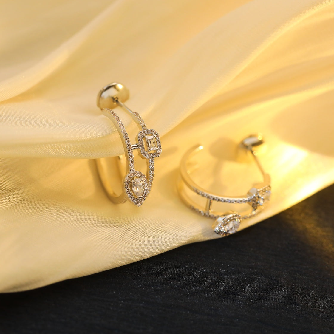 [Twinkle jewelrys]CREOLES MY TWIN 2 RANGS SILVER DIAMOND EARRINGS