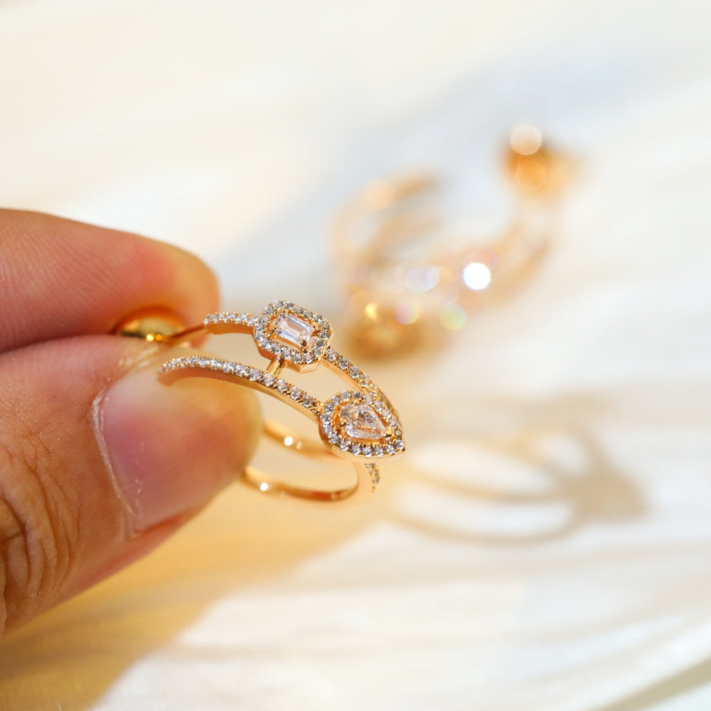 [Twinkle jewelrys]CREOLES MY TWIN 2 RANGS SILVER DIAMOND EARRINGS