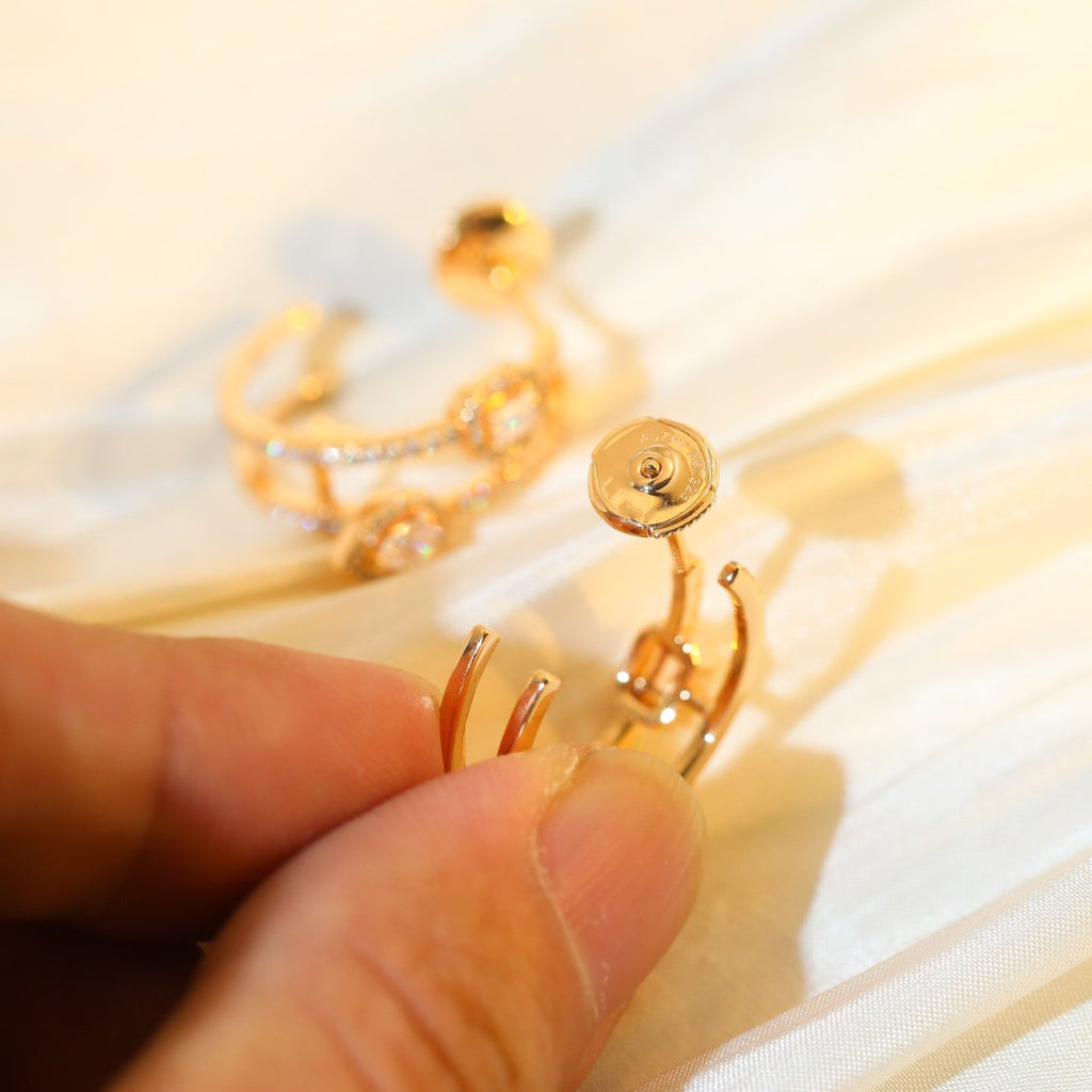 [Twinkle jewelrys]CREOLES MY TWIN 2 RANGS SILVER DIAMOND EARRINGS