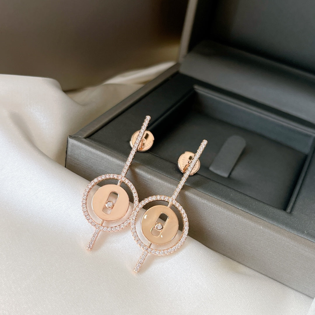 [Twinkle jewelrys]LUCKY MOVE ARROW PINK GOLD DIAMOND EARRINGS