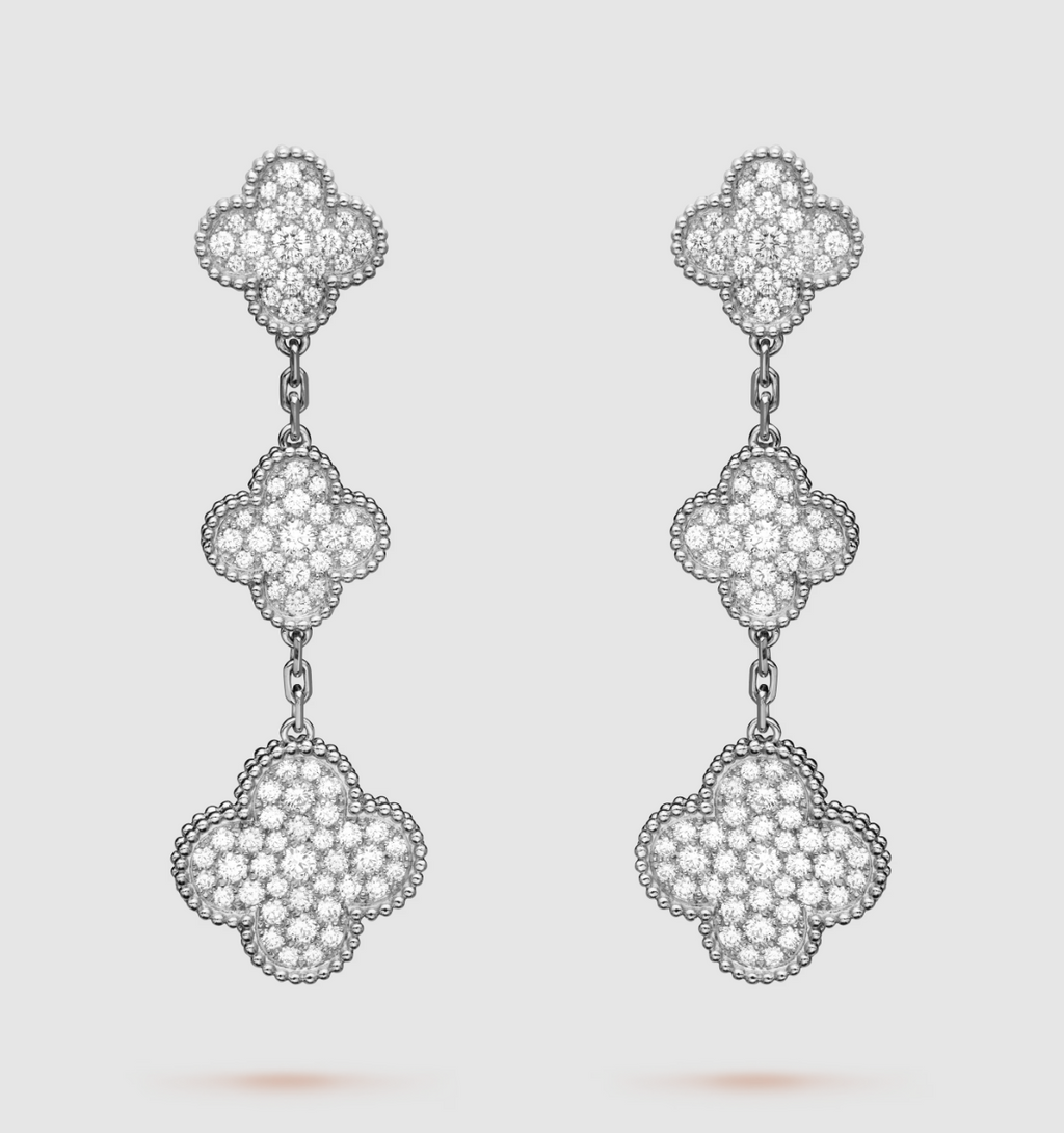 ¡®Twinkle jewelry¡¯CLOVER 3 MOTIF DIAMOND SILVER DROP EARRINGS