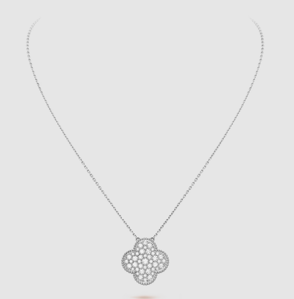 ¡®Twinkle jewelry¡¯CLOVER 25MM LARGE PENDANT DIAMOND PAVED SILVER NECKLACE