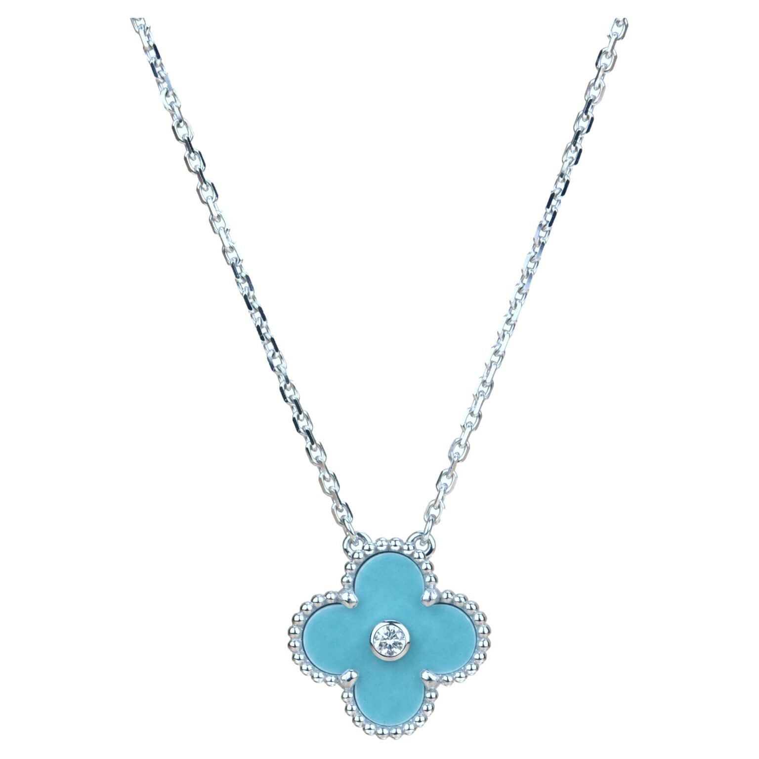 ¡®Twinkle jewelry¡¯CLOVER 15MM DIAMOND SVRES PORCELAIN  NECKLACE SILVER