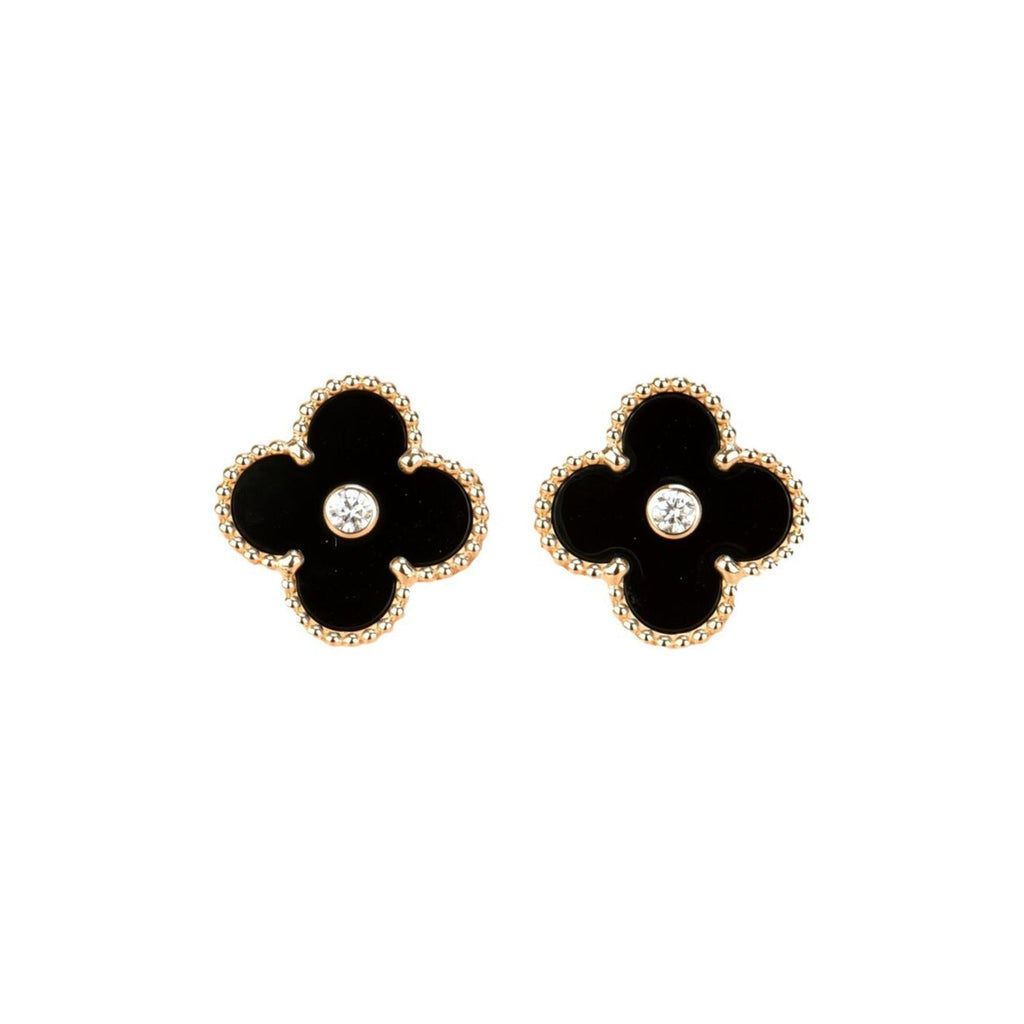 ¡®Twinkle jewelry¡¯CLOVER MEDIUM 1 MOTIFS ONYX DIAMOND EARRINGS
