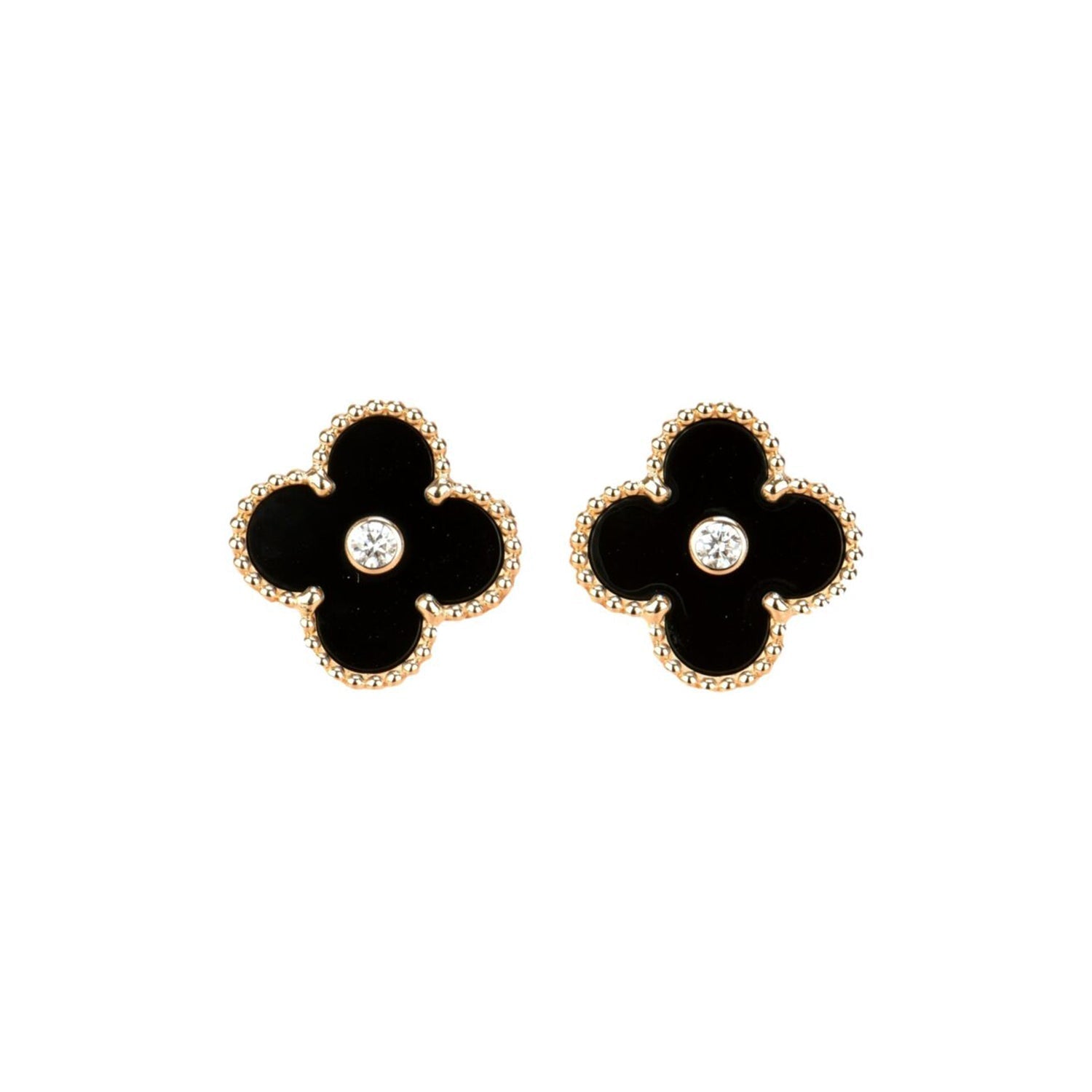 ¡®Twinkle jewelry¡¯CLOVER MEDIUM 1 MOTIFS ONYX DIAMOND EARRINGS