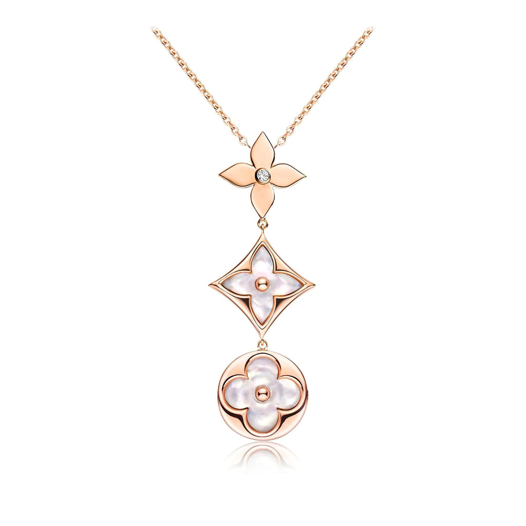 ¡®Twinkle jewelry¡¯COLOR BLOSSOM LARIAT NECKLACE PINK GOLD WHITE MOTHER PEARL AND DIAMOND