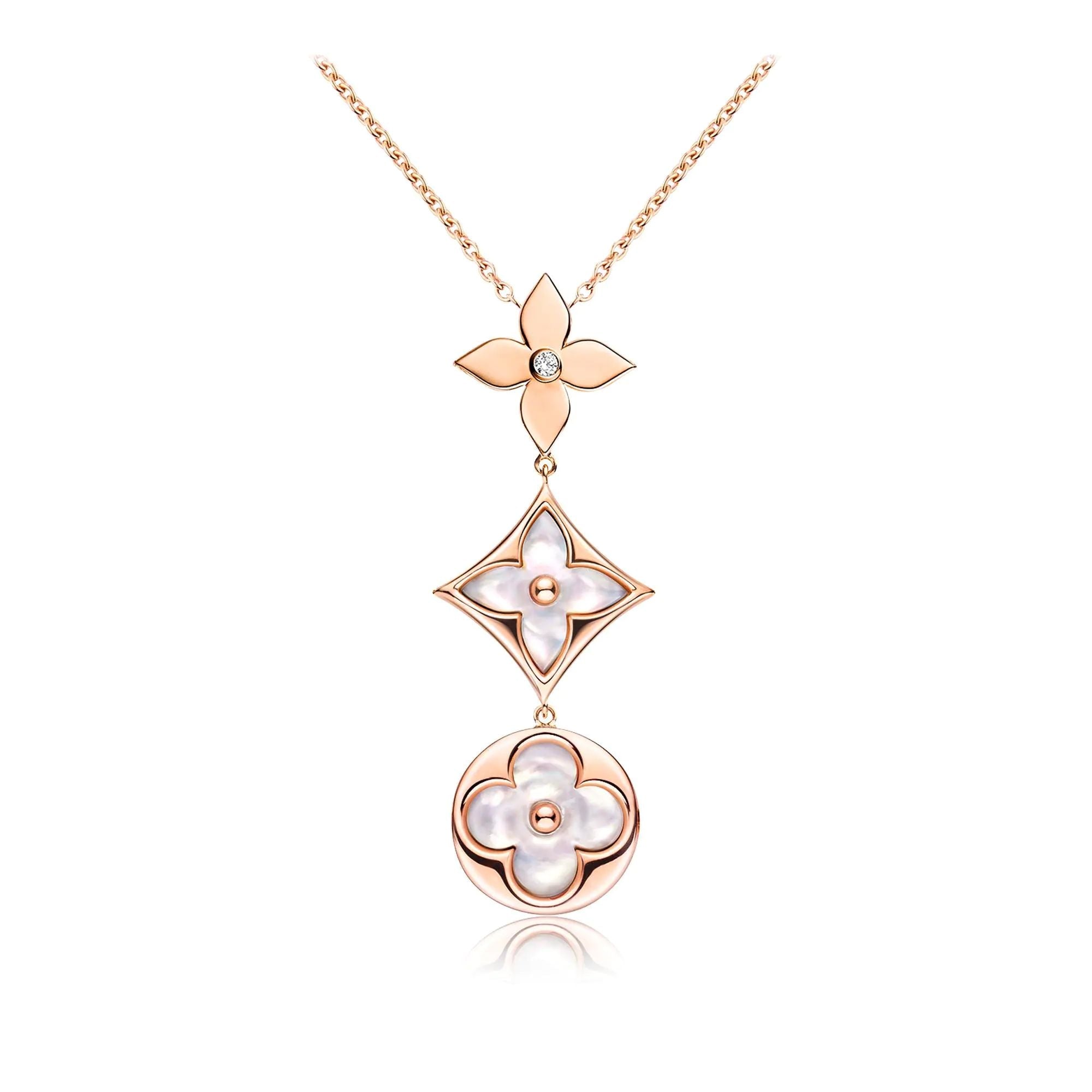 ¡®Twinkle jewelry¡¯COLOR BLOSSOM LARIAT NECKLACE PINK GOLD WHITE MOTHER PEARL AND DIAMOND