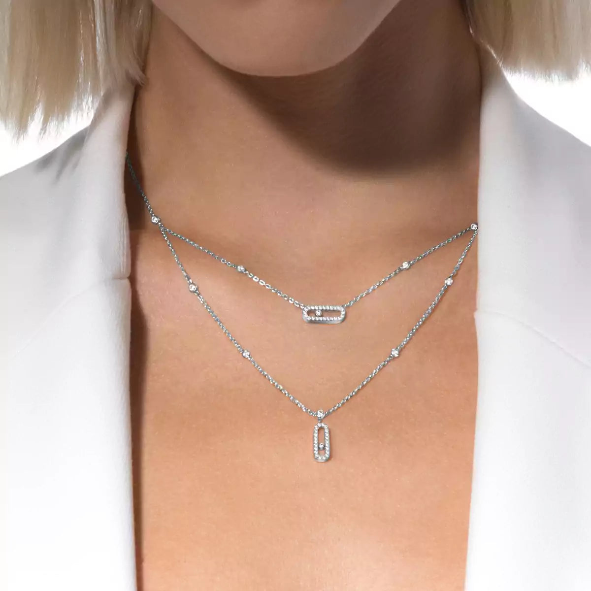 [Twinkle jewelrys]2 Rows Rose Gold Diamond Pave_ Necklace Move Uno