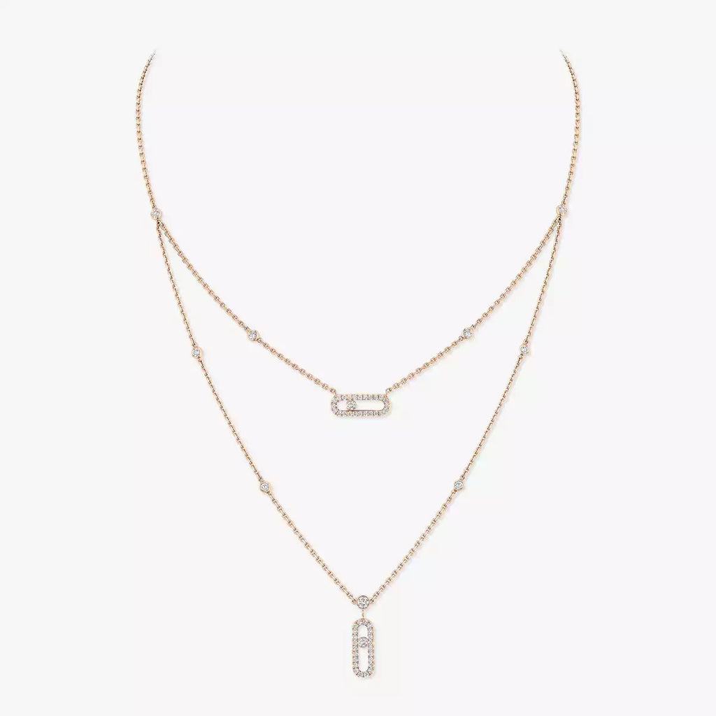 [Twinkle jewelrys]2 Rows Rose Gold Diamond Pave_ Necklace Move Uno
