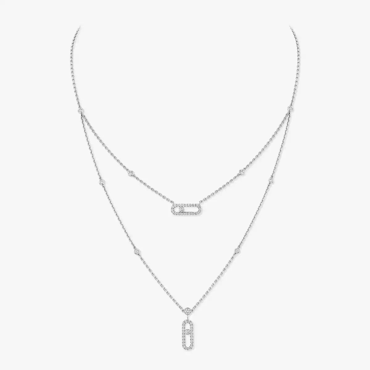 [Twinkle jewelrys]2 Rows Rose Gold Diamond Pave_ Necklace Move Uno