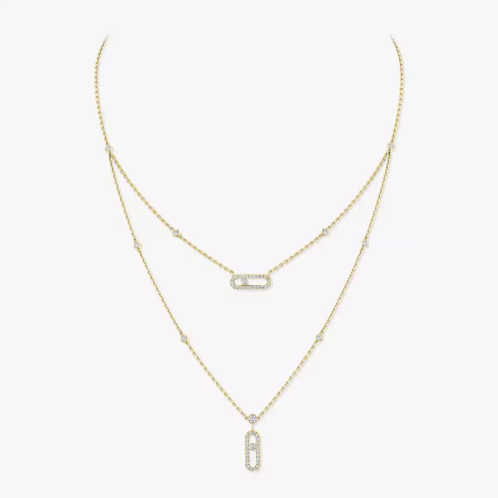 [Twinkle jewelrys]2 Rows Rose Gold Diamond Pave_ Necklace Move Uno